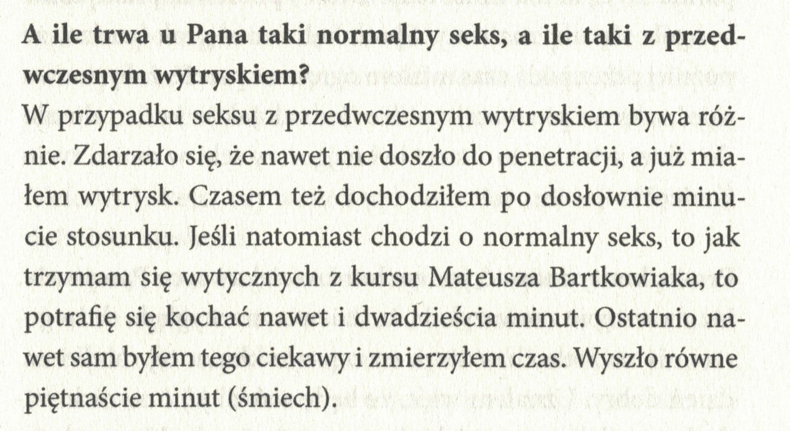 Skan wypowiedzi o czasie stosunku po kursie Mateusza Bartkowiaka z książki Sekrety Polskich Mężczyzn