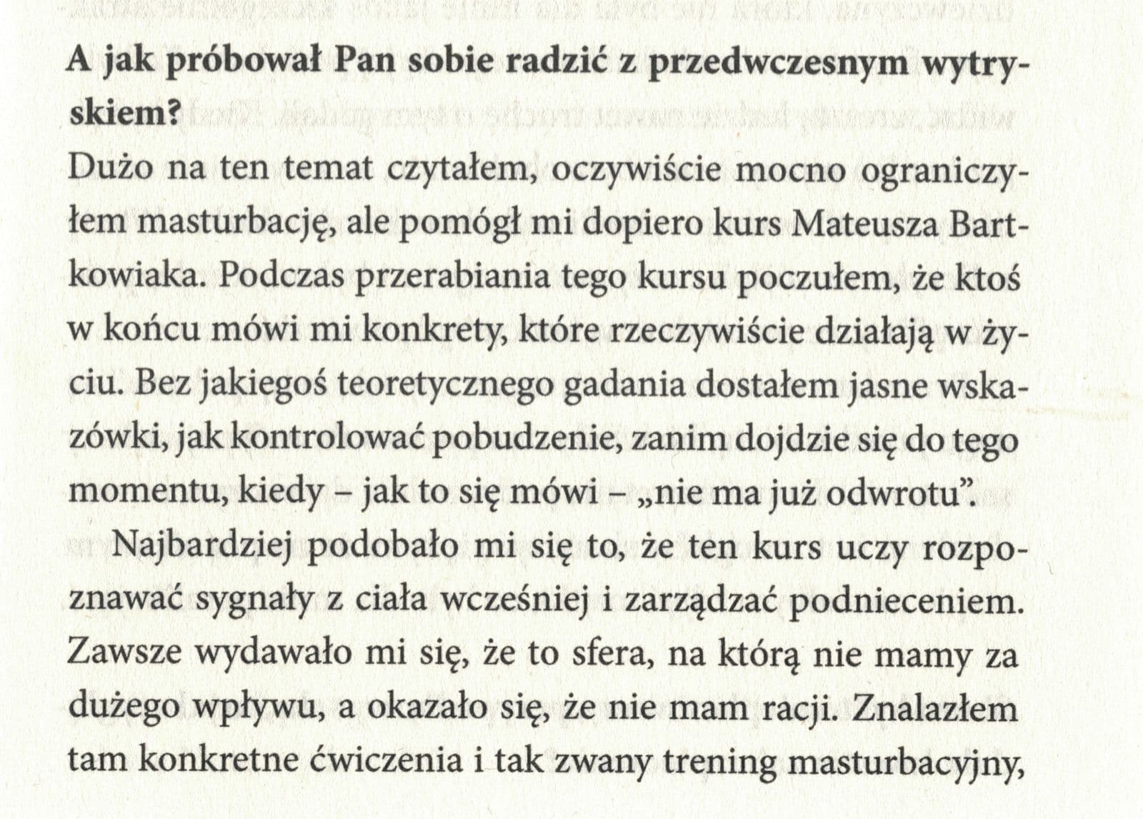 Skan fragmentu wypowiedzi o metodzie TOM z książki Sekrety Polskich Mężczyzn